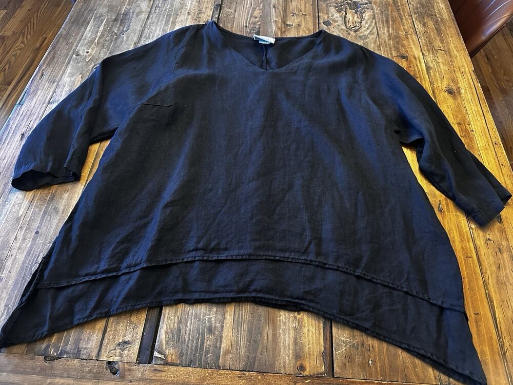 La Fixsun Linen Tunic Top Shirt Size Medium 3/4 Sleeve Blouse Lagenlook Artsy